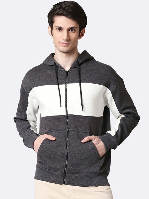 

Bewakoof Men Grey Colourblocked Hooded Sweatshirt