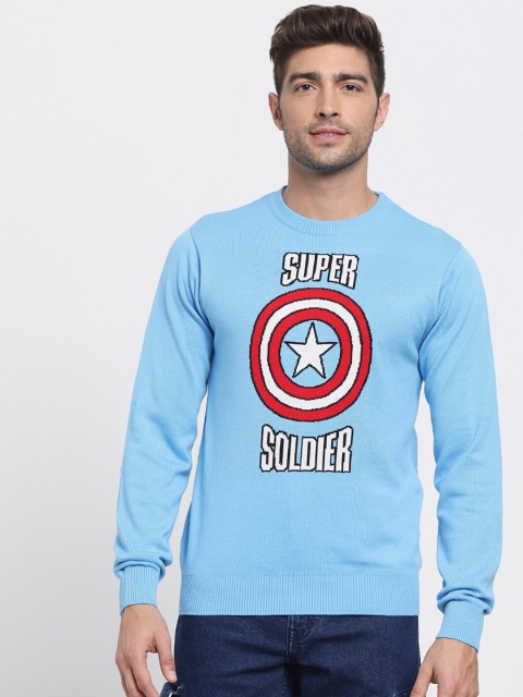 

Bewakoof Men Blue & Red Captain America Printed Pullover