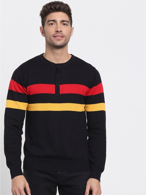

Bewakoof Men Black & Red Striped Colourblocked Pullover