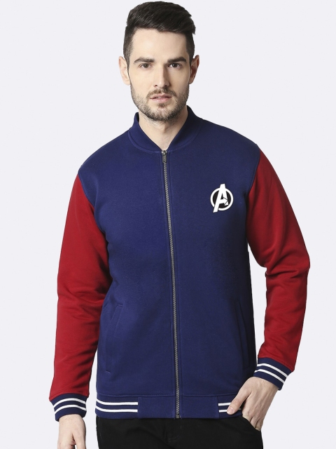 

Bewakoof Men Blue Avengers Logo Badge Varsity Bomber Jacket
