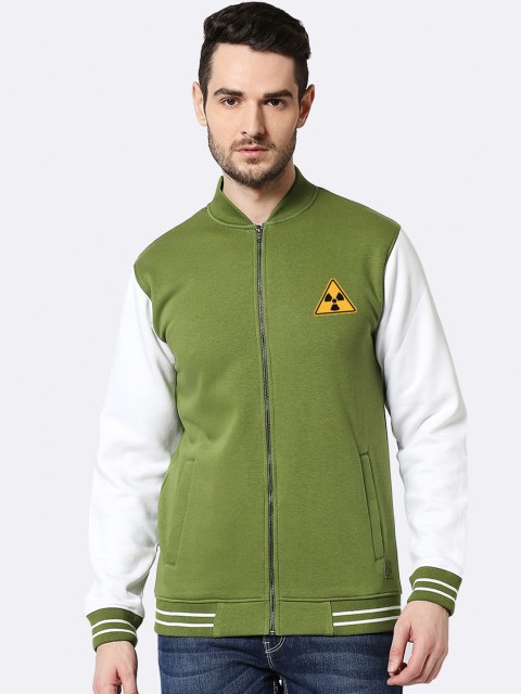 

Bewakoof Men Green Varsity Bomber Jacket