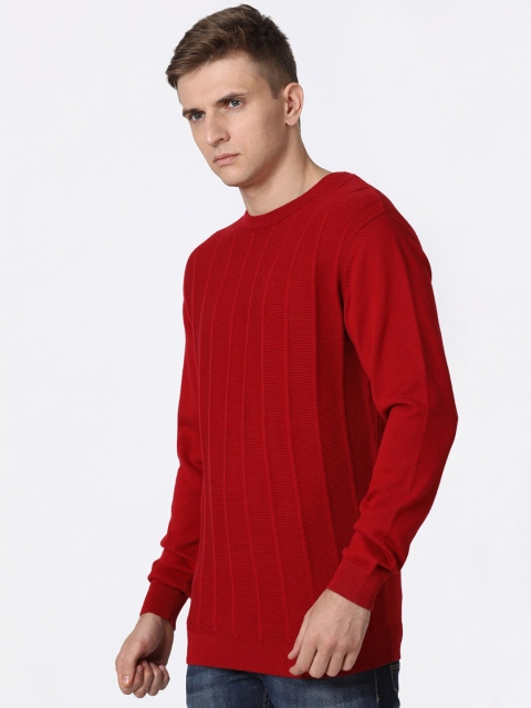 

t-base Men Red Striped Pure Cotton Pullover