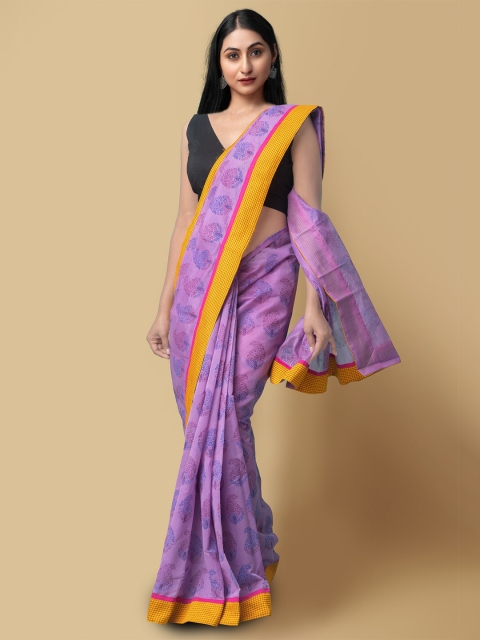 

Unnati Silks Women Violet & Yellow Chanderi Art Silk Saree