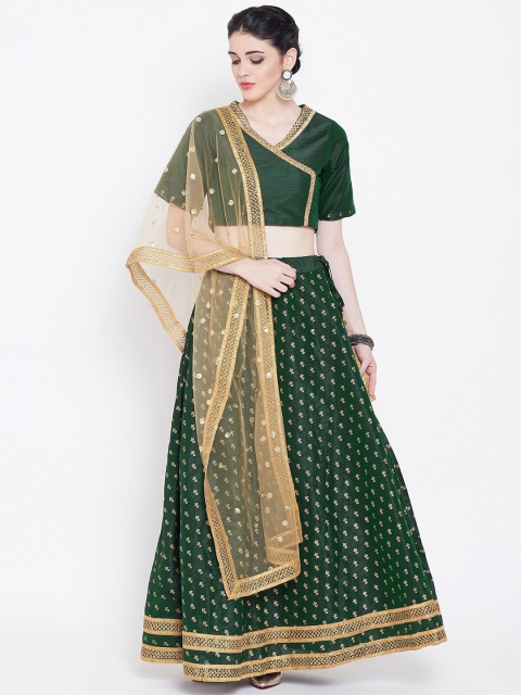 

studio rasa Women Green & Gold-Toned Ready to Wear Printed Lehenga with Blouse & Dupatta