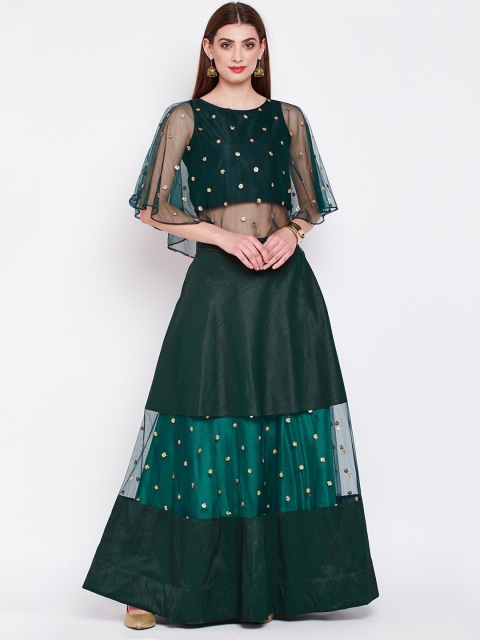 

studio rasa Green & Gold-Toned Ready to Wear Embellished Lehenga with Blouse
