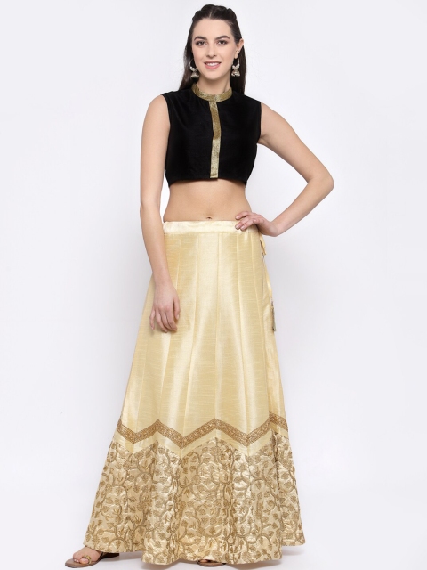 

studio rasa Women Beige & BlackReady to Wear Embroidered Lehenga with Blouse