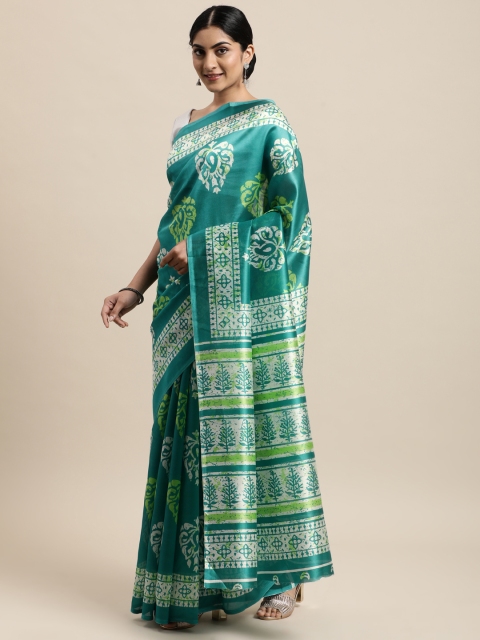 

KALINI Teal Ethnic Motifs Art Silk Saree