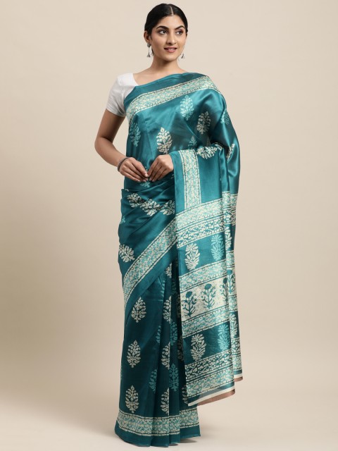 

KALINI Teal Ethnic Motifs Art Silk Saree