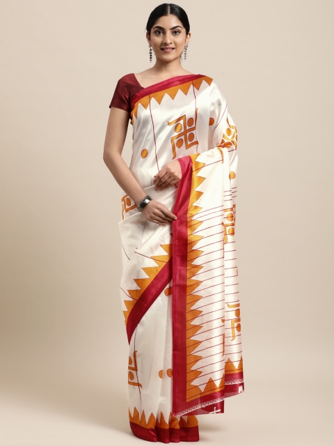

KALINI Off White & Maroon Ethnic Motifs Art Silk Saree