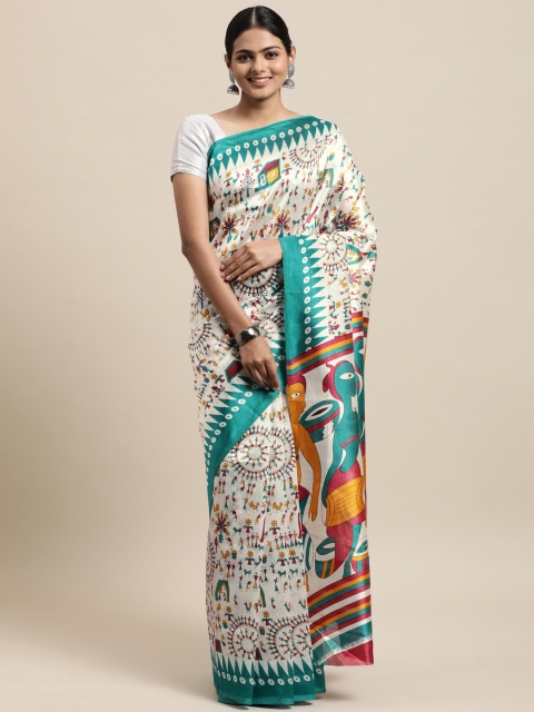 

KALINI White & Multicoloured Warli Art Silk Saree