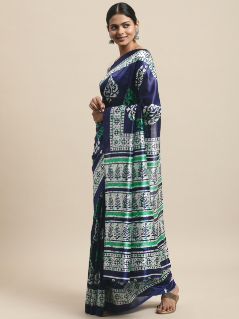 

KALINI Navy Blue Ethnic Motifs Art Silk Saree