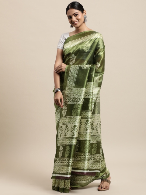 

KALINI Olive Green Ethnic Motifs Art Silk Saree