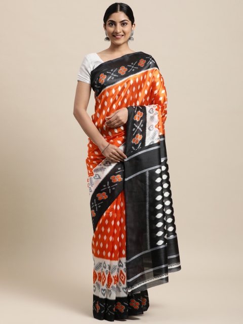 

KALINI Orange & Black Ethnic Motifs Art Silk Saree