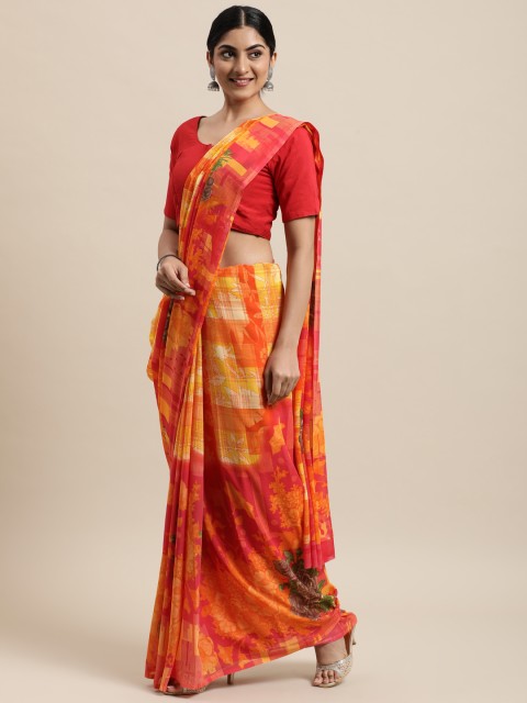 

KALINI Red & Yellow Floral Saree