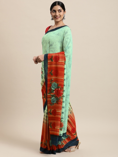 

KALINI Sea Green & Orange Floral Saree