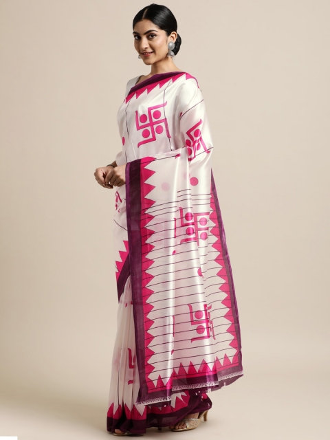 

KALINI White & Pink Ethnic Motifs Art Silk Saree