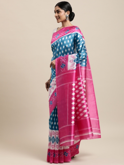 

KALINI Turquoise Blue & Pink Ethnic Motifs Art Silk Saree
