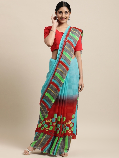 

KALINI Blue & Red Checked Saree
