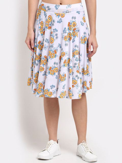 

NEUDIS Women White & Blue Printed Flared Midi Skirt