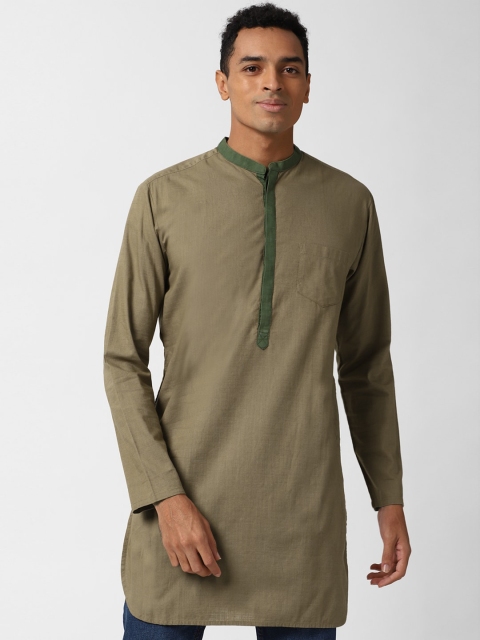 

Peter England Men Olive Green Solid Pocket Kurta