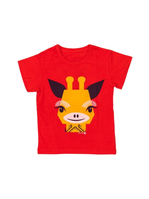 

Nino Bambino Unisex Kids Red & Mustard Yellow Printed Organic Cotton T-shirt