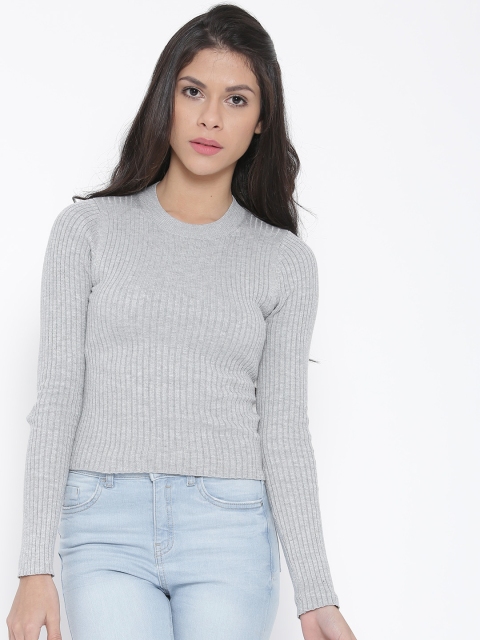 

FOREVER 21 Women Grey Melange Ribbed Top