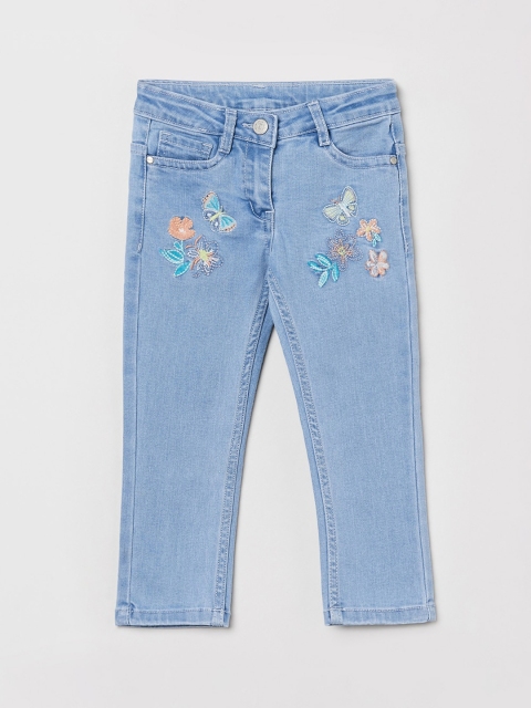 

max Girls Blue Slim Fit Embroidered Jeans