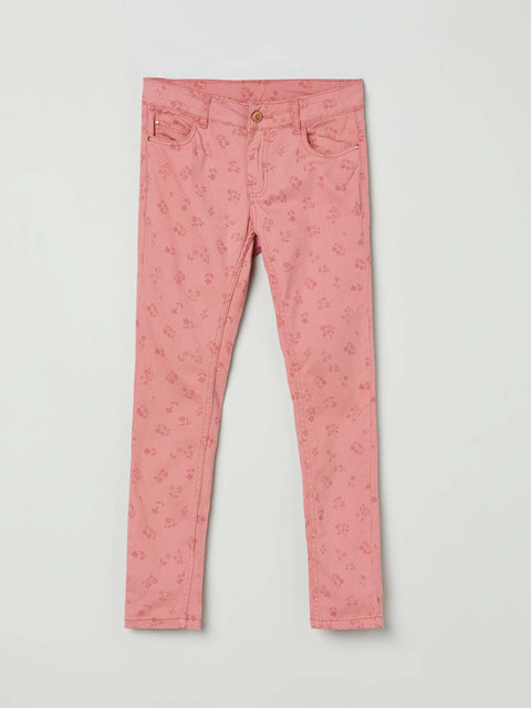 

max Girls Pink Slim Fit Floral Printed Jeans