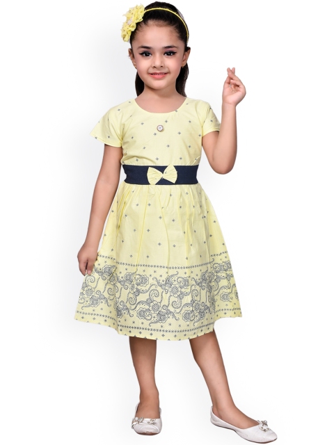 

SKY HEIGHTS Girls Yellow Floral Printed Dress
