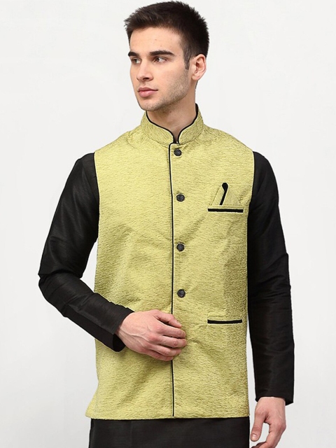 

Jompers Men Green Woven Design Nehru Jacket