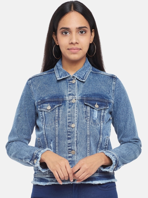 

People Women Blue Washed Crop Denim Jacket