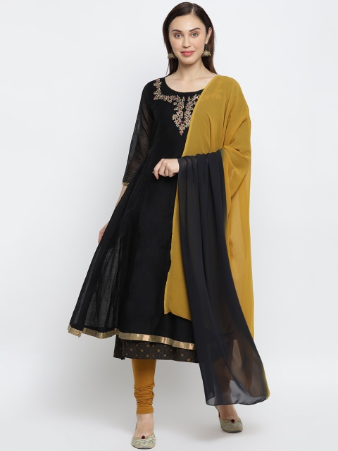 

IMARA Women Black Regular Kurti with Churidar & With Dupatta