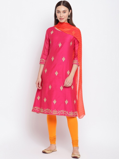 

IMARA Women Pink Ethnic Motifs Embroidered Regular Kurta with Trousers