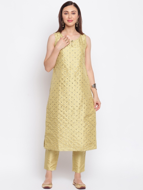 

IMARA Women Green Embroidered Regular Kurta with Trousers