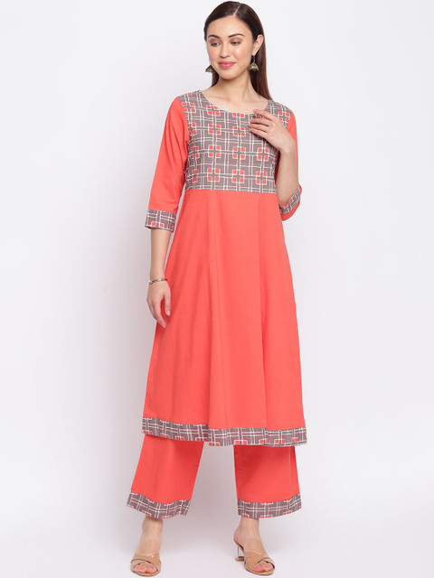 

IMARA Women Pink Printed Empire Pure Cotton Kurta with Palazzos