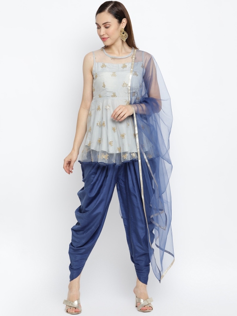 

IMARA Women Blue Ethnic Motifs Embroidered Regular Kurta with Dhoti Pants & With Dupatta