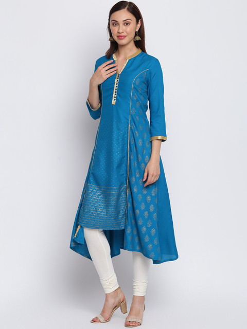 

IMARA Women Turquoise Blue Ethnic Motifs Printed Panelled Kurta with Trousers & With Dupatta