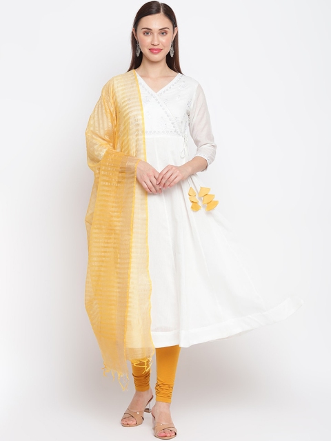 

IMARA Women White Angrakha Kurta with Churidar & With Dupatta
