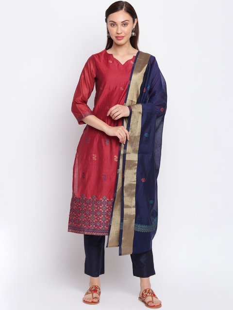 

IMARA Women Maroon Ethnic Motifs Regular Kurti with Trousers & With Dupatta
