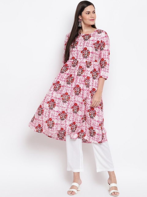 

IMARA Women Pink Floral Printed Regular Liva Kurta with Trousers