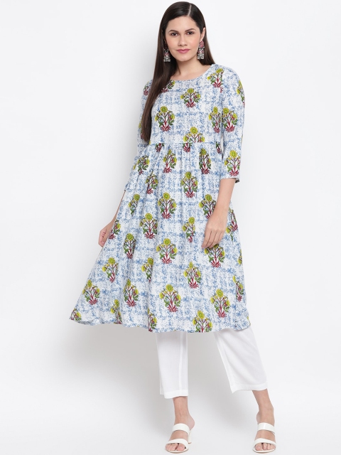 

IMARA Women Off White Floral Printed Regular Liva Kurta with Trousers