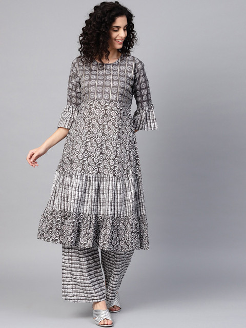 

ZOEYAMS Women Grey Ethnic Motifs Printed Cotton Anarkali Kurta