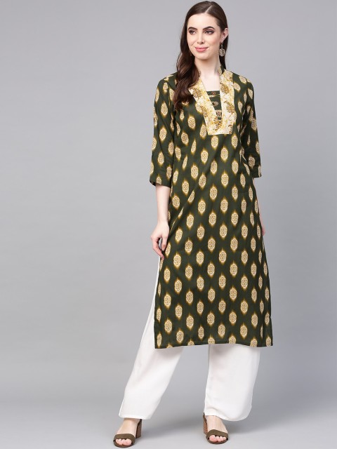 

ZOEYAMS Women Green Ethnic Motifs Printed Kurta
