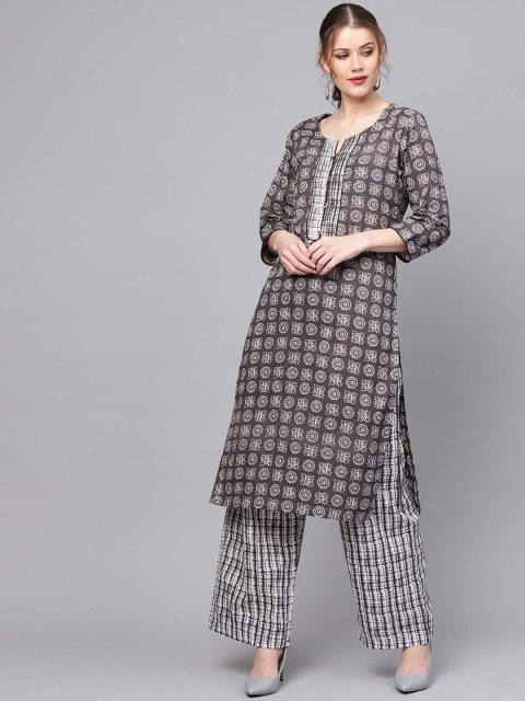 

ZOEYAMS Women Grey Geometric Printed Flared Sleeves Kurta