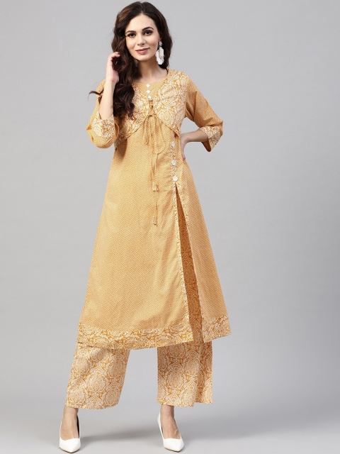 

ZOEYAMS Women Yellow Cotton Printed A-Line Kurta