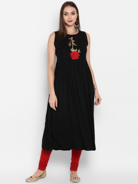

ZOEYAMS Women Black Embroidered Anarkali Kurta