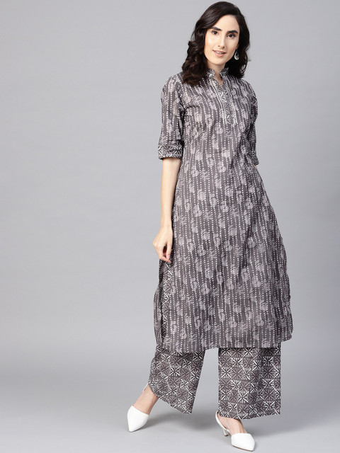 

ZOEYAMS Women Grey Geometric Cotton Printed Kurta