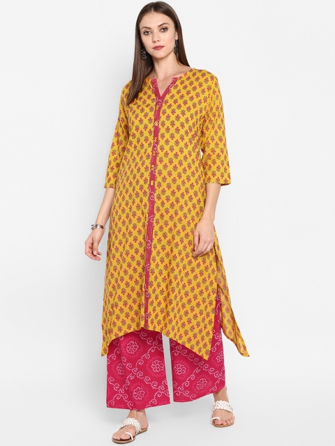 

ZOEYAMS Women Yellow Ethnic Motifs Printed Cotton Kurta
