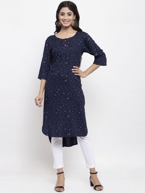

NEUDIS Women Navy Blue Printed Regular Kurti with Trousers