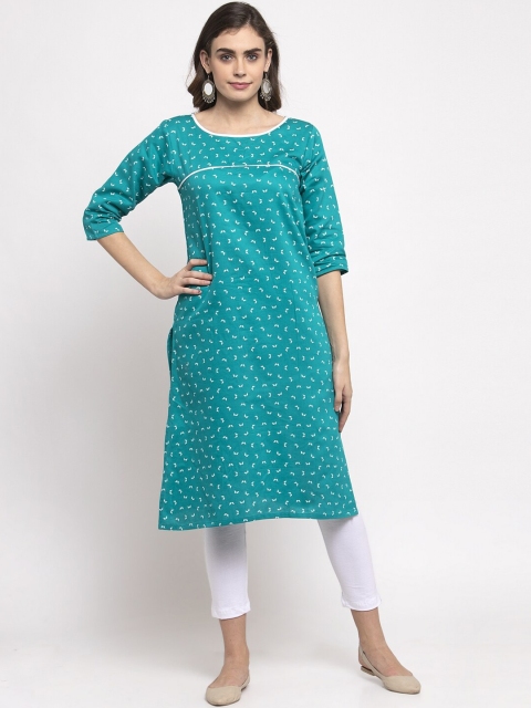 

NEUDIS Women Teal Printed Regular Pure Cotton Kurta with Trousers